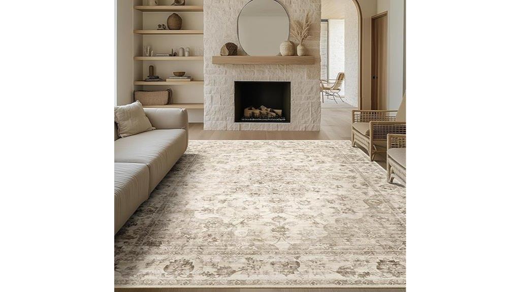 beige floral washable rug