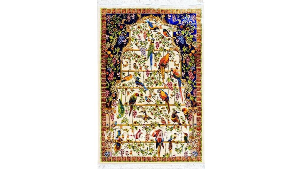 beige handmade silk rug
