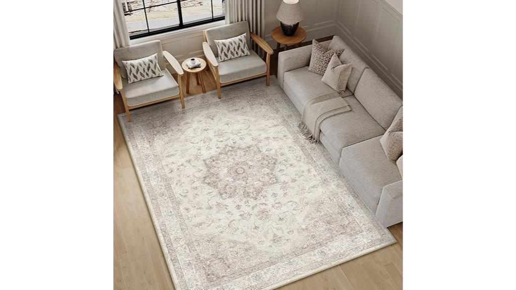 beige vintage washable rug