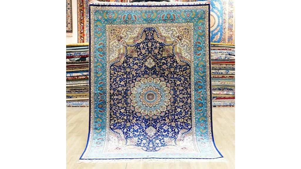 blue hand knotted silk rug