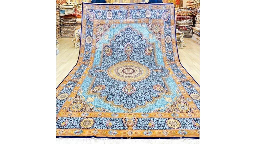 blue handmade antique silk rug