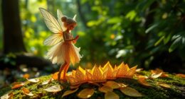 fairy gathers golden leaves