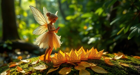 fairy gathers golden leaves