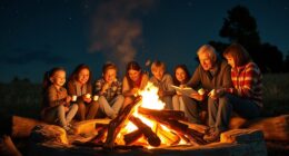 family bonding around fire