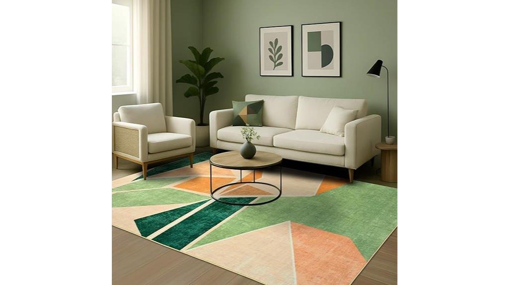 green geometric washable rug