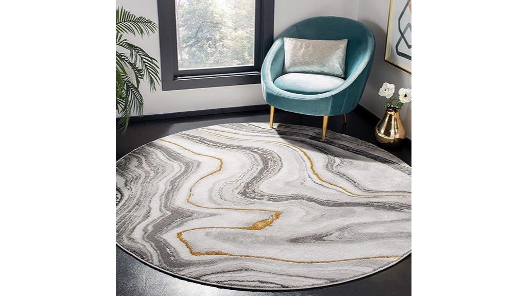 grey and gold round rug