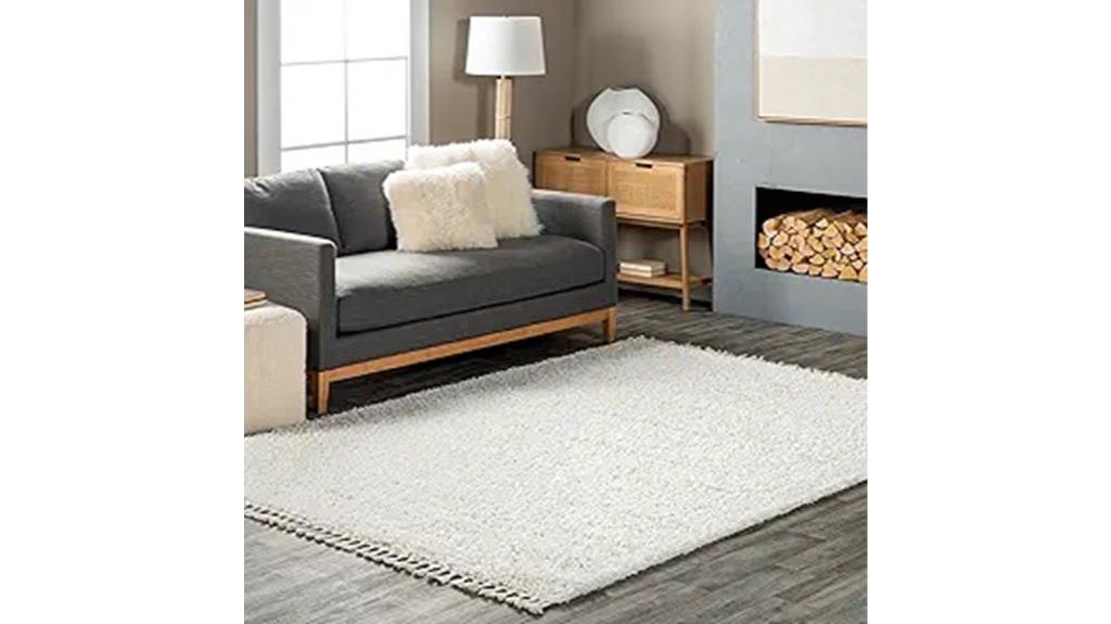 modern ivory tasseled rug