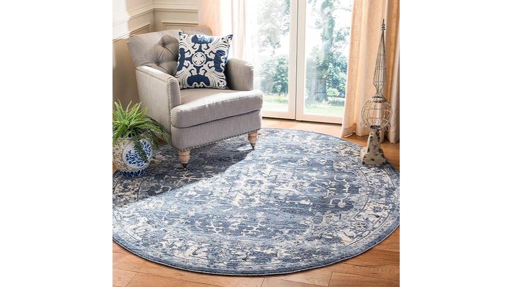 navy cream round rug