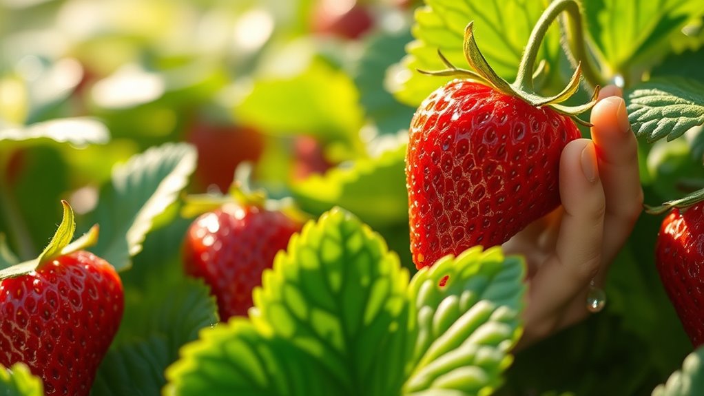 picking ripe fragrant strawberries