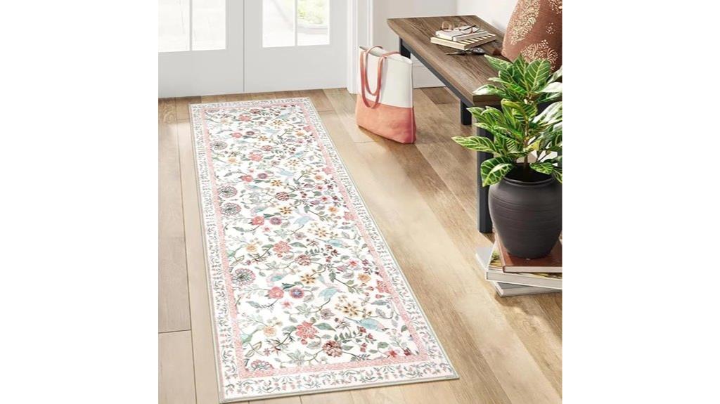 pink floral washable runner