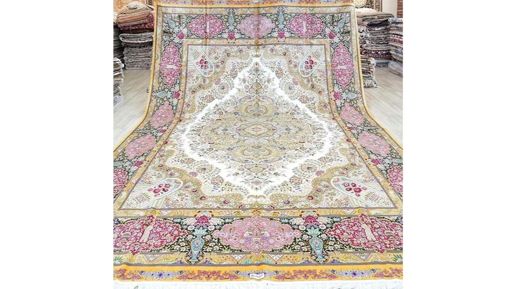 pink handwoven floral rug