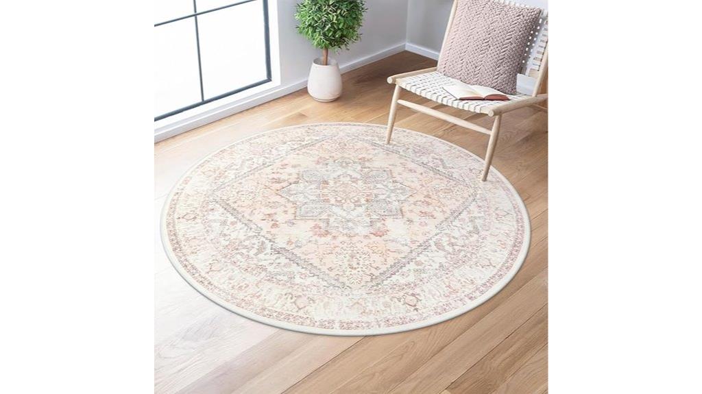 pink round machine washable rug